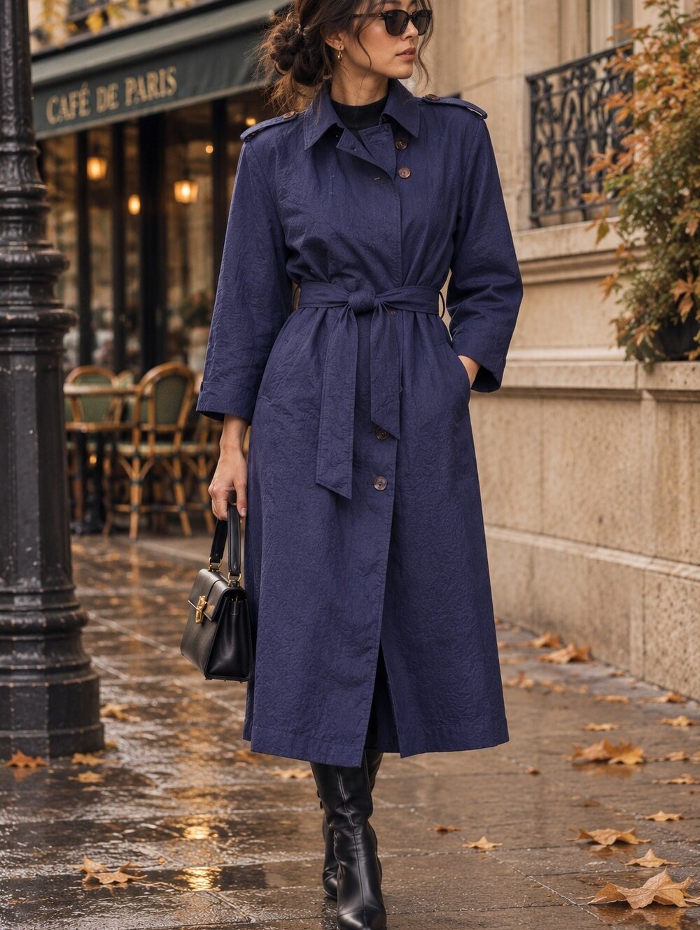 VTG 80s Indigo Blue Long Belted Trench Coat 90s Raincoat Retro Medium Lined